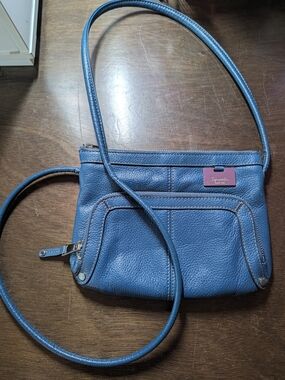 Tignanello Blue Pebbled Leather Organizer Crossbody Bag Purse